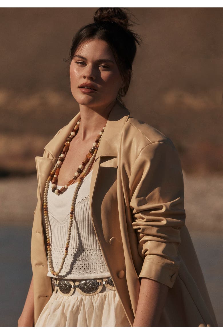 Relaxed Faux Leather Blazer, Alternate, color, PEBBLE