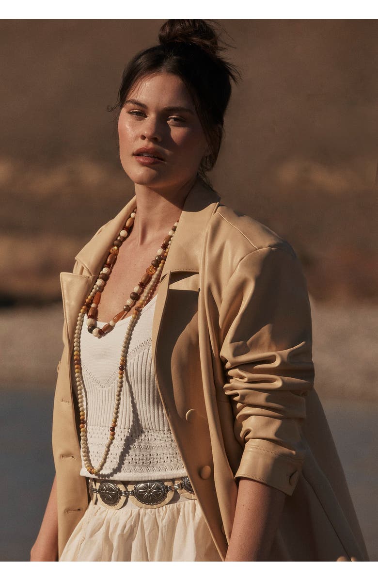 June + Vie Relaxed Faux Leather Blazer, Alternate, color, Pebble