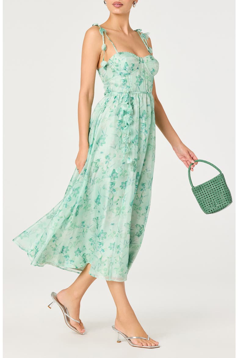 Halcyon Floral Print A-Line Dress, Alternate, color, GREEN FLORAL