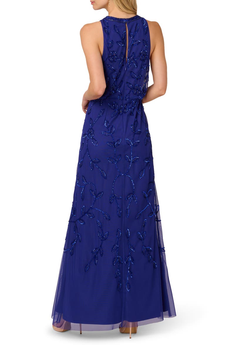 Adrianna Papell Beaded Blouson Cocktail Maxi Dress, Alternate, color, Dark Blue Violet