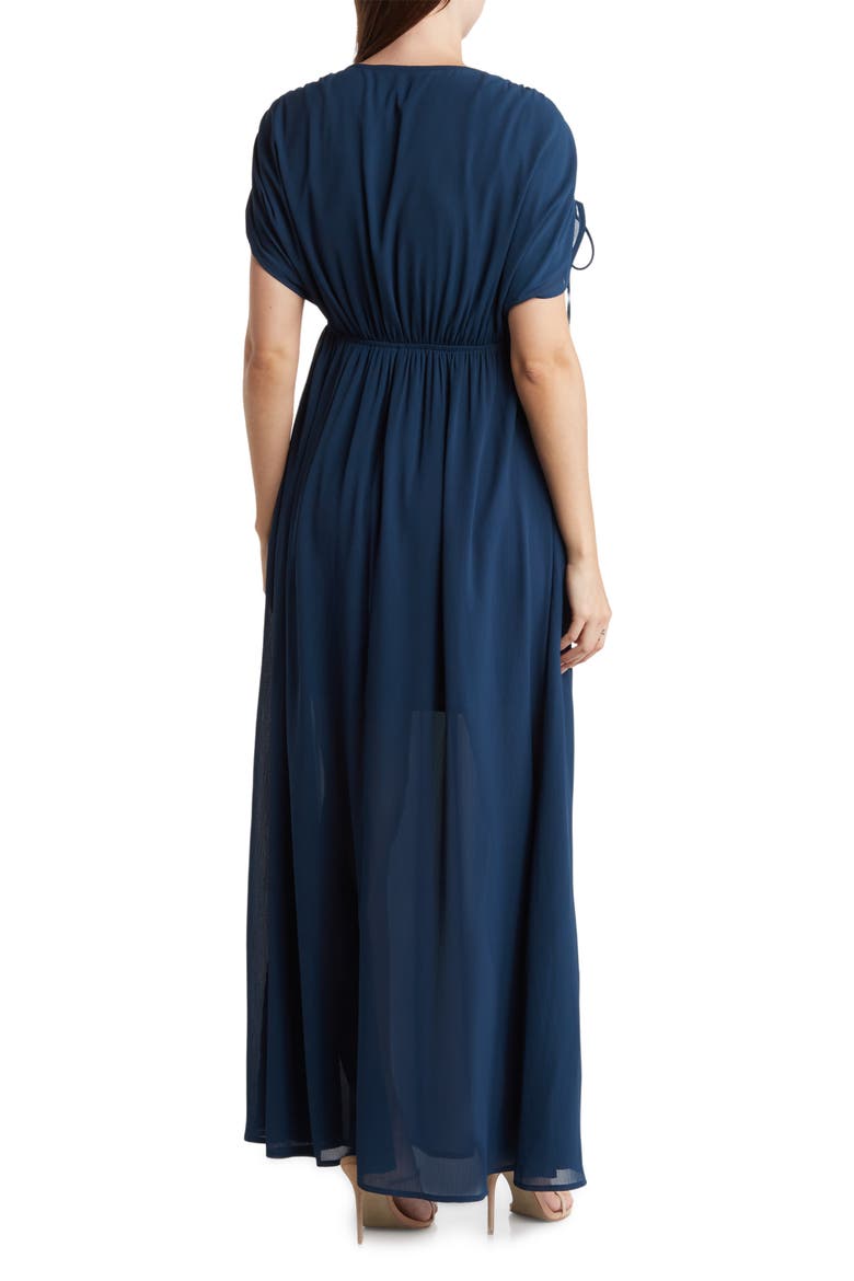 Ruched Sleeve Maxi Dress, Alternate, color, TEAL