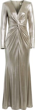 Eliza J Metallic Twist Waist Long Sleeve Gown