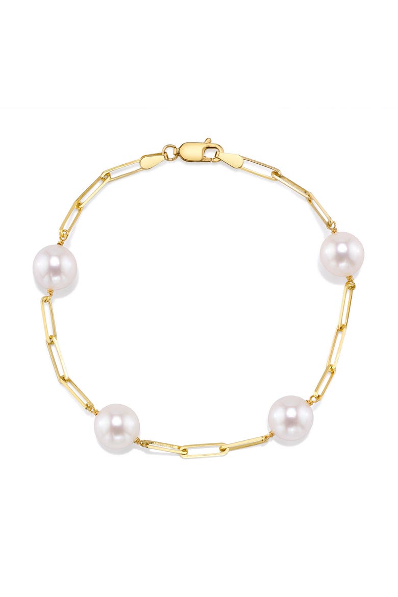 14K Gold 8.5-9.0mm Japanese Akoya Pearl & Chain Link Bracelet, Main, color, Yellow Gold Chain