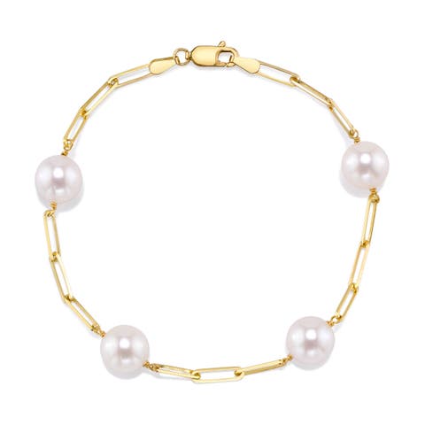 14K Gold 8.5-9.0mm Japanese Akoya Pearl & Chain Link Bracelet