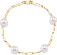 The Pearl Source 14K Gold 8.5-9.0mm Japanese Akoya Pearl & Chain Link Bracelet