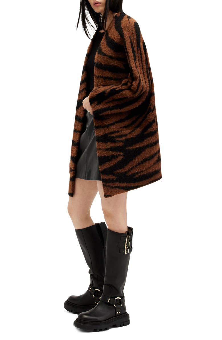 AllSaints Zoe Tiger Stripes Wool & Alpaca Blend Open Front Cardigan, Alternate, color,