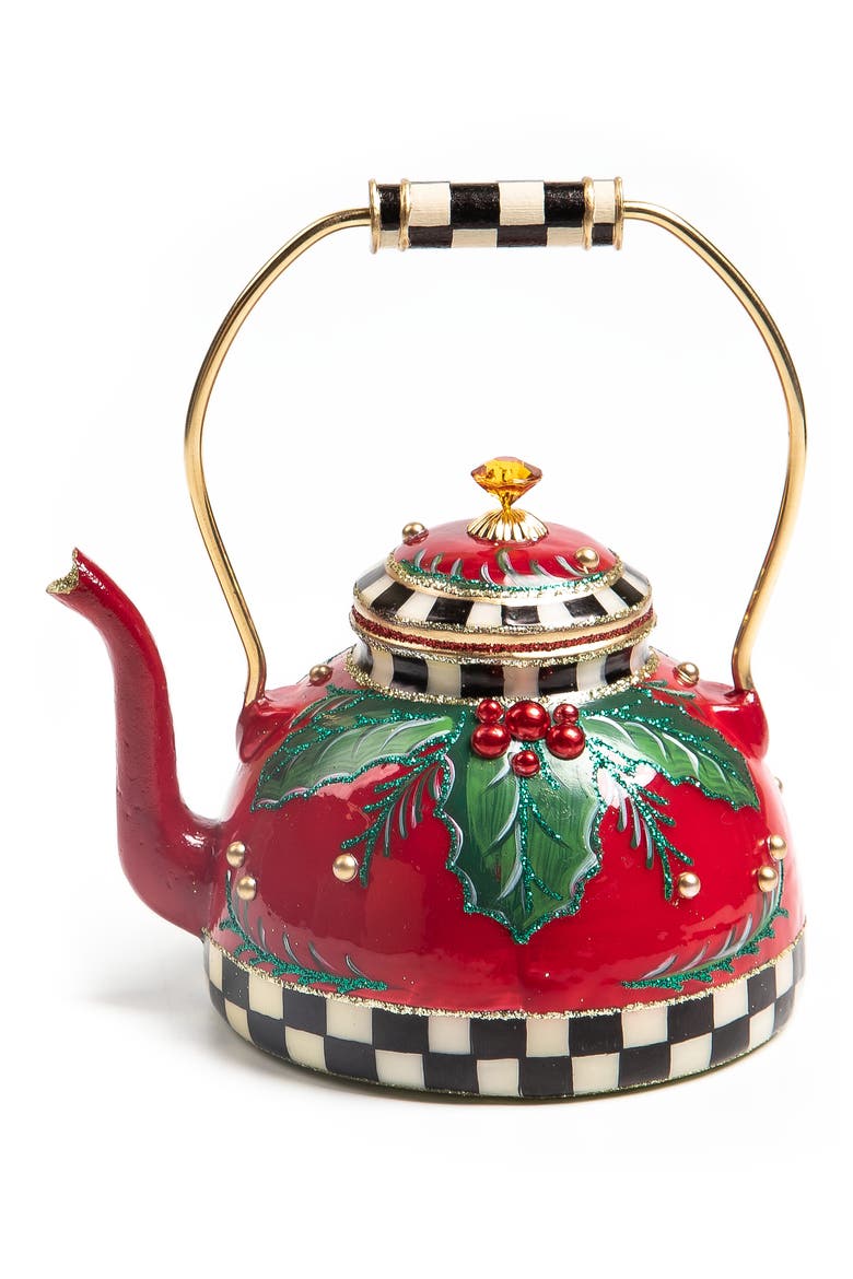 Holiday Kettle Glass Ornament, Main, color, RED
