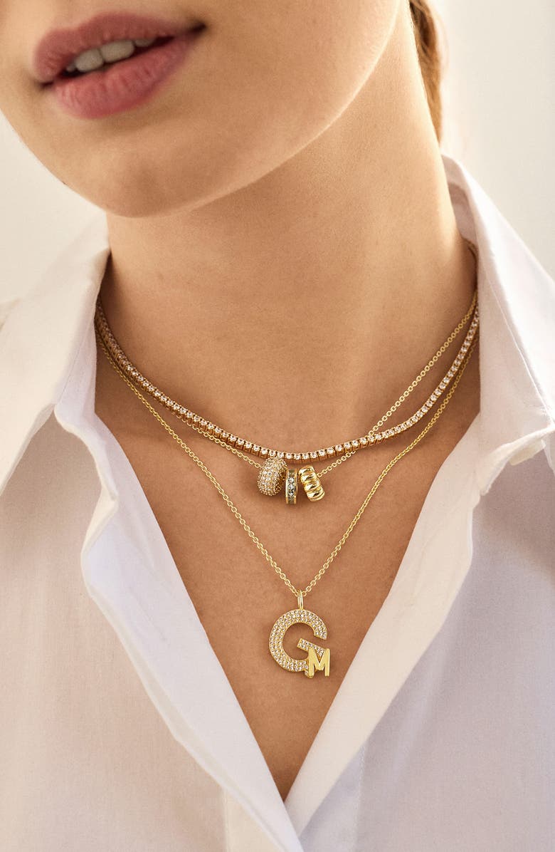 BaubleBar Custom Double Initial Pavé Necklace, Alternate, color, Clear/Gold