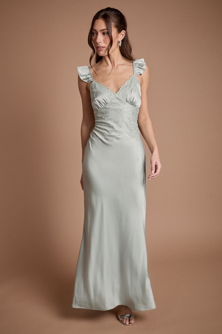 Lace Trim Cami Button Maxi Dress, Alternate, color, Sage