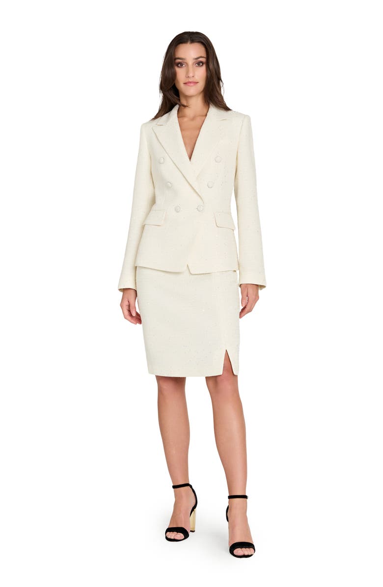 Tahari ASL Sequin Bouclé Pencil Skirt, Alternate, color, Vanilla