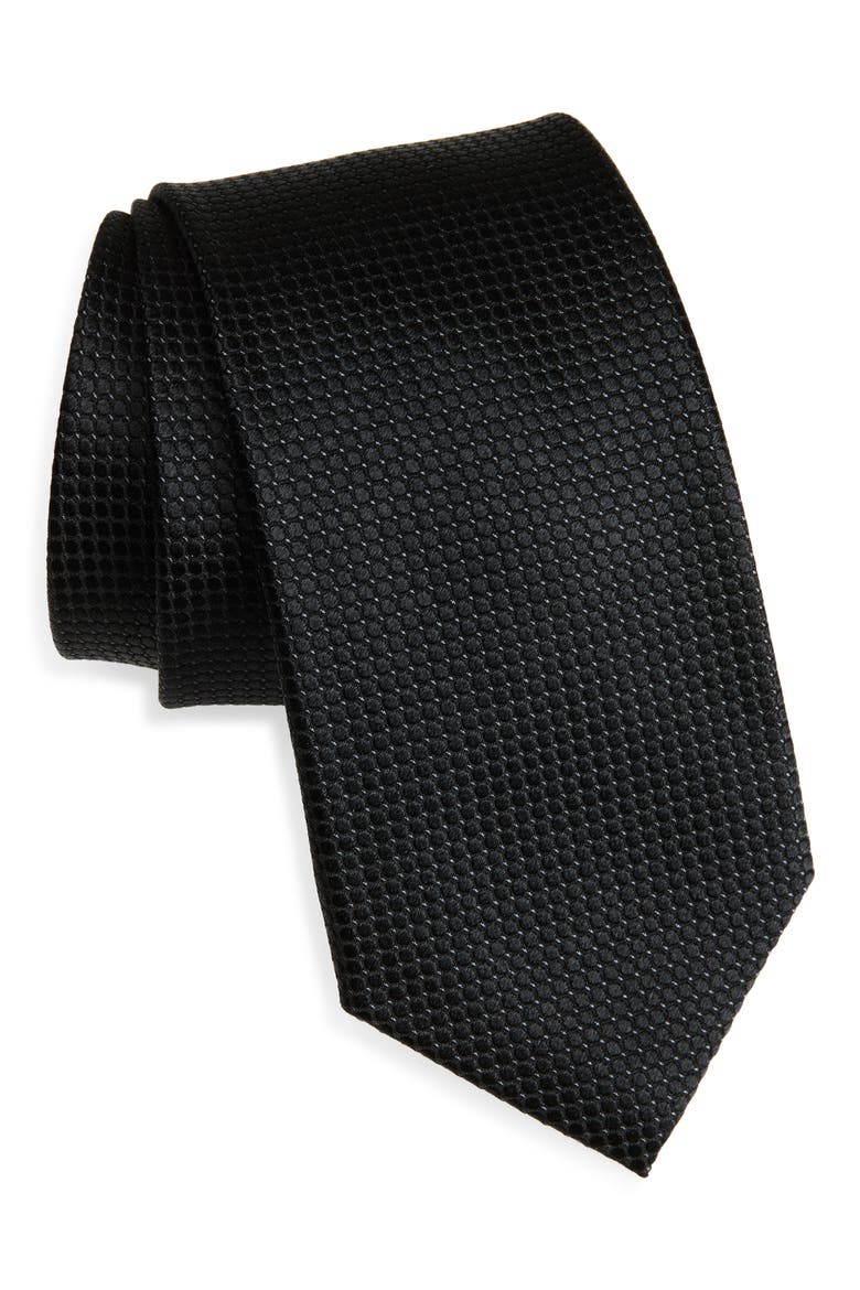 Dot Silk Jacquard Tie, Main, color, BLACK