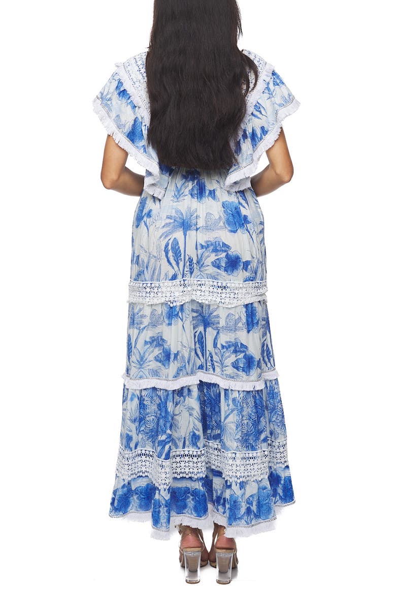 Plunge Fringe Trim Maxi Dress, Alternate, color, BLUE