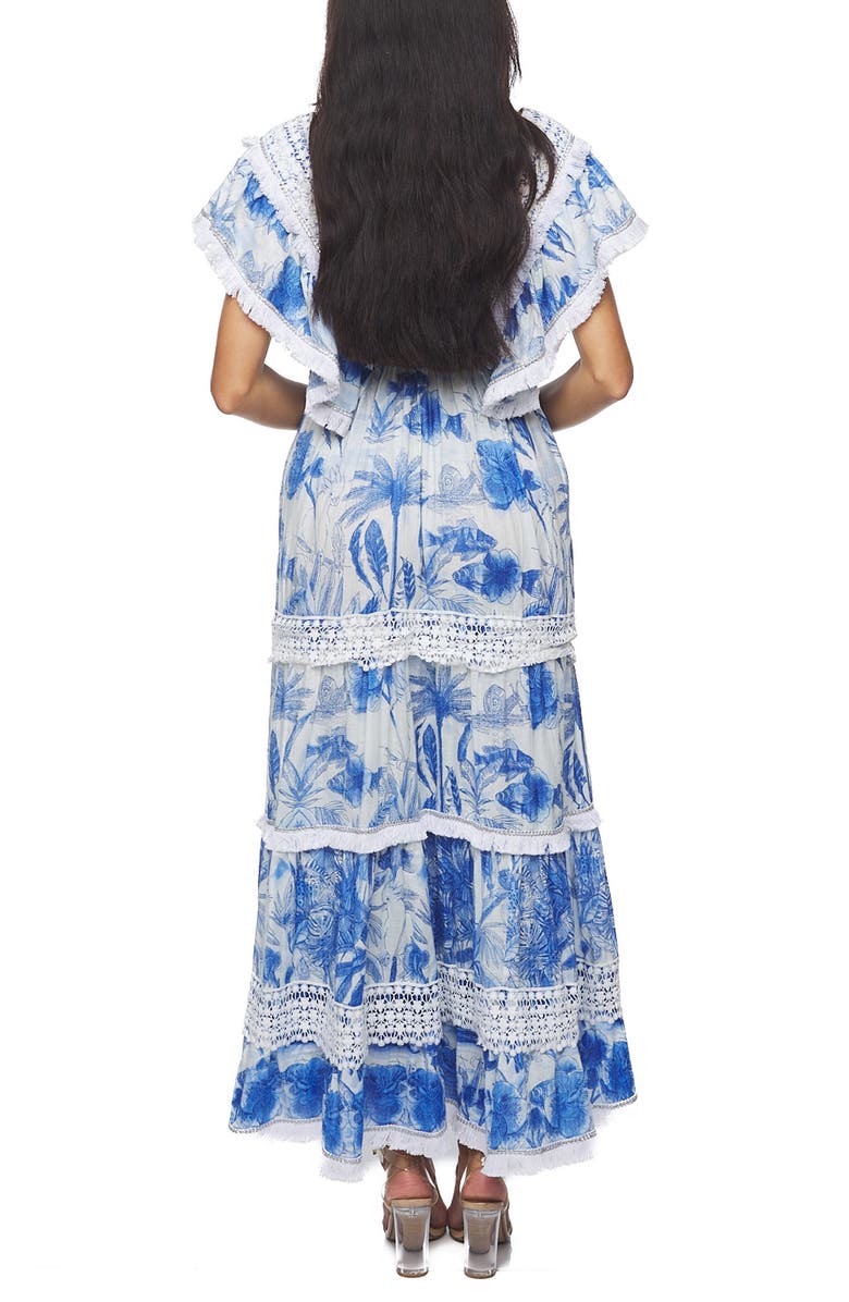 RANEES Plunge Fringe Trim Maxi Dress, Alternate, color, Blue