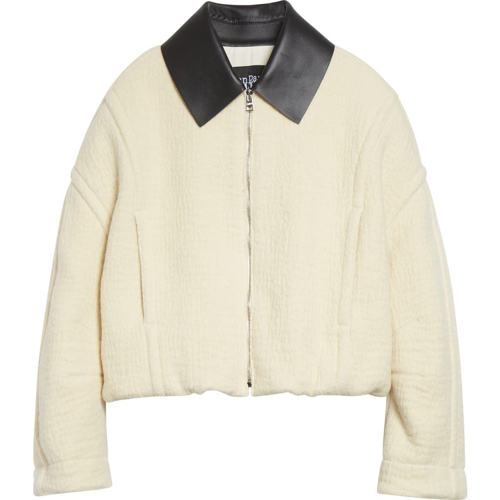 Jean Paul Gaultier Lambskin Leather Collar Bomber Jacket In Neutral