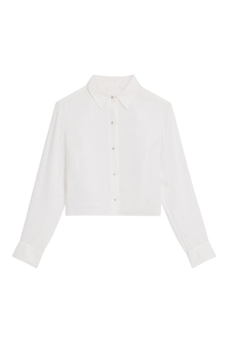 Tapered Long Sleeve Crop Linen Button-Up Shirt, Alternate, color, WHITE