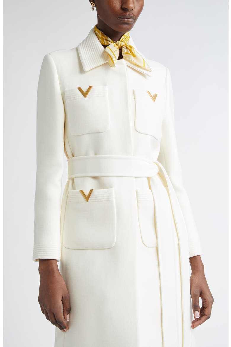 V-Detail Belted Virgin Wool & Silk Drill Coat (Women) | Nordstrom
