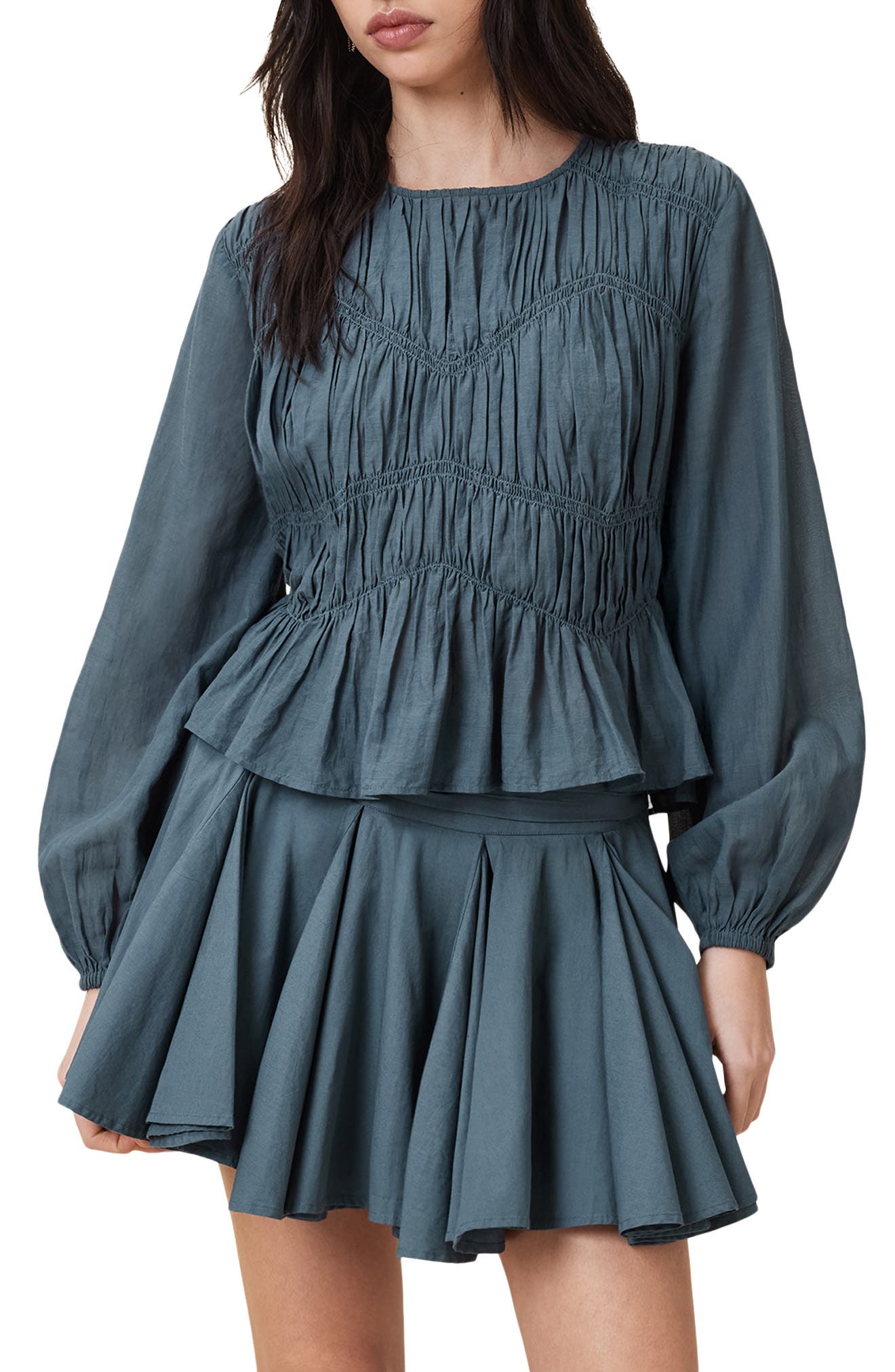 AllSaints Melani Blouson Sleeve Woven Shirt