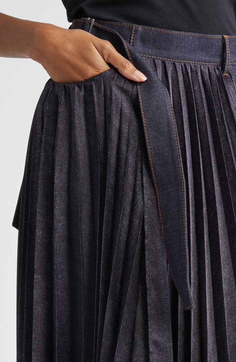 Sacai Pleated Mixed Media Wrap Skirt, Alternate, color,