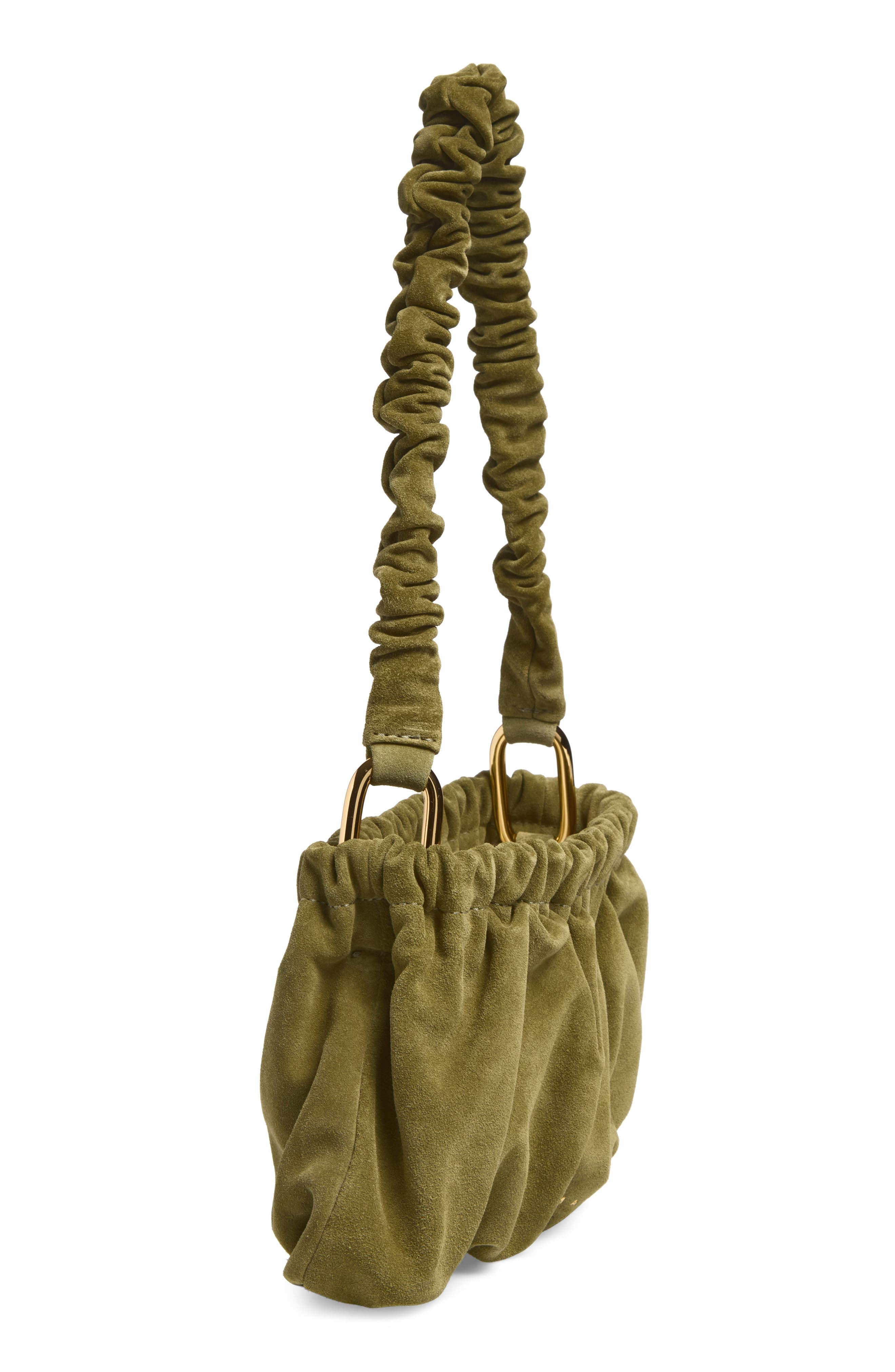 Ruched Suede Leather Clutch, Alternate, color, 00V57 THYME