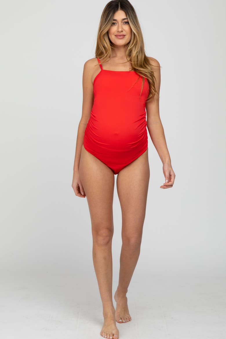 One-Piece Maternity Swimsuit, Alternate, color, Red