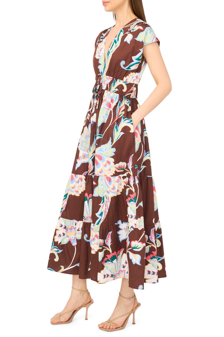 V-Neck Cotton Midi Dress, Alternate, color, DEEP MAHOGANY