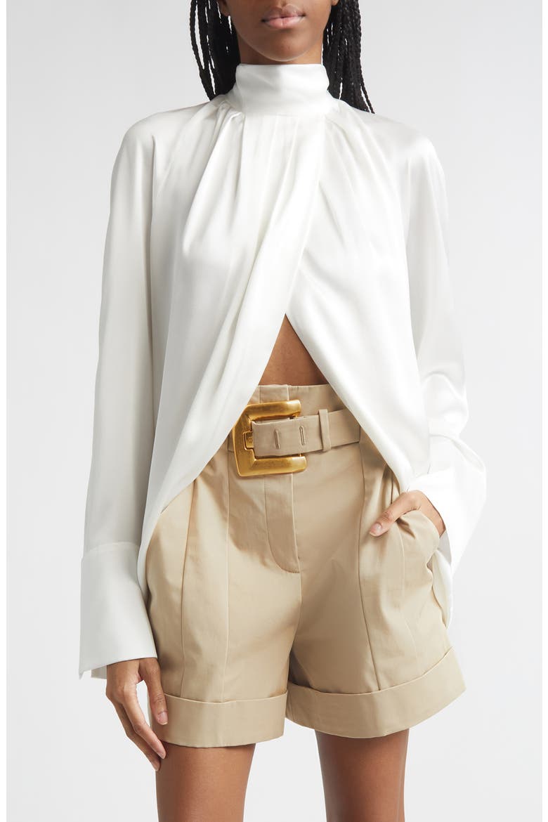Draped Silk Top, Main, color, 0FA WHITE