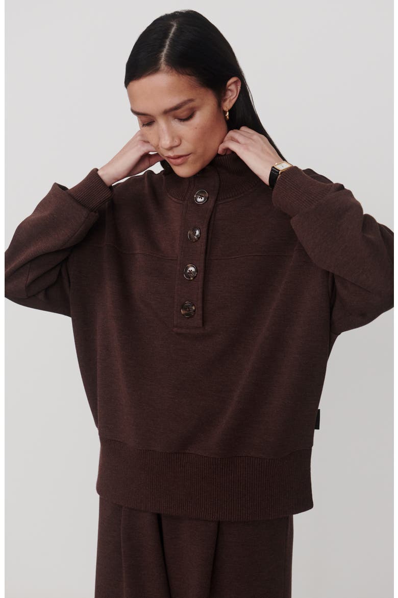 Bronya Button Placket Sweatshirt, Alternate, color, COFFEE BEAN MARL