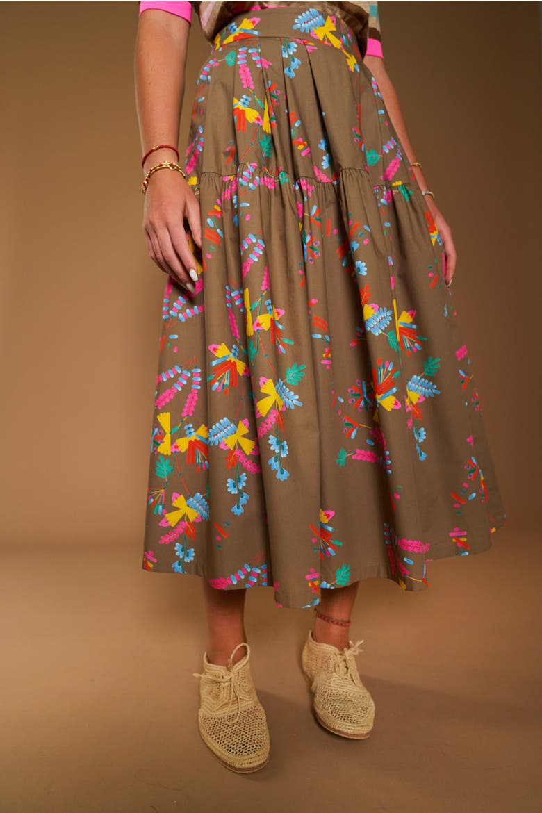 Printed Cotton Skirt With Pockets Print, Alternate, color, Tobacco / Multicolour