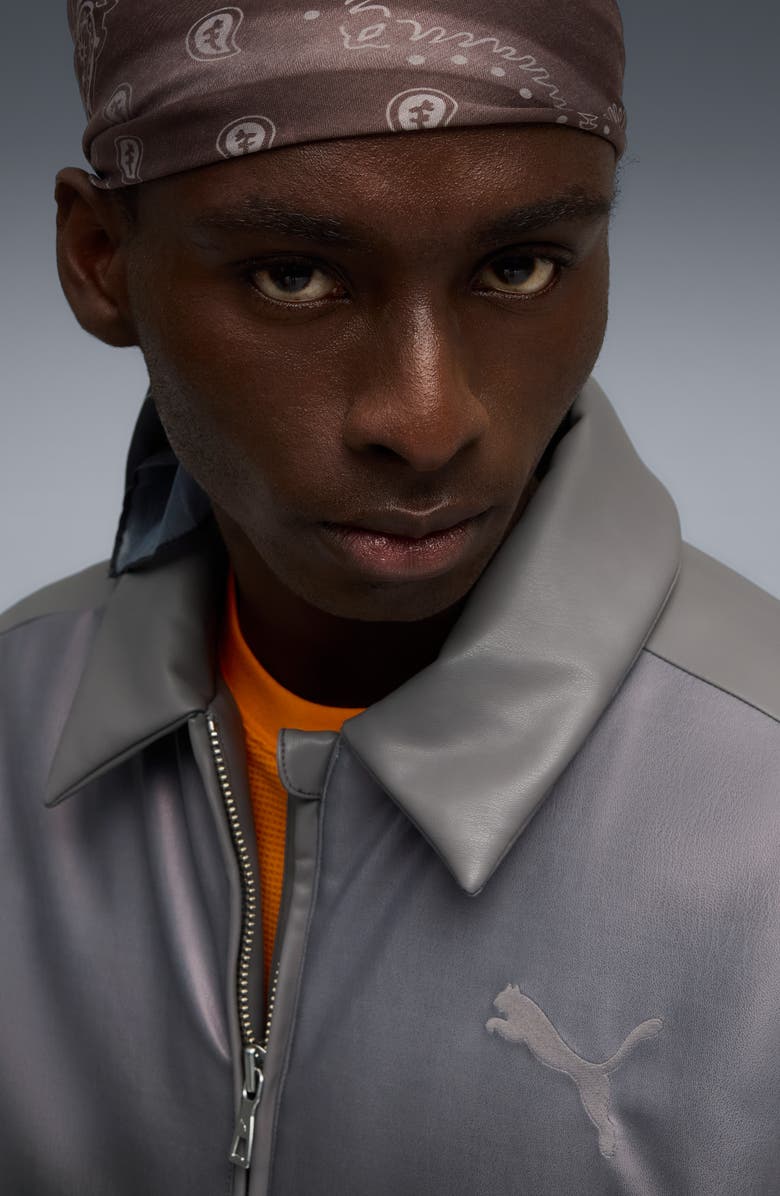 PUMA Oversize Faux Leather Bomber Jacket, Alternate, color, Shadow Gray