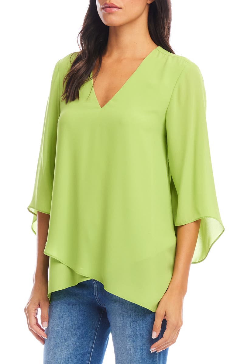 Karen Kane Asymmetric Hem Crepe Top, Alternate, color, Kiwi