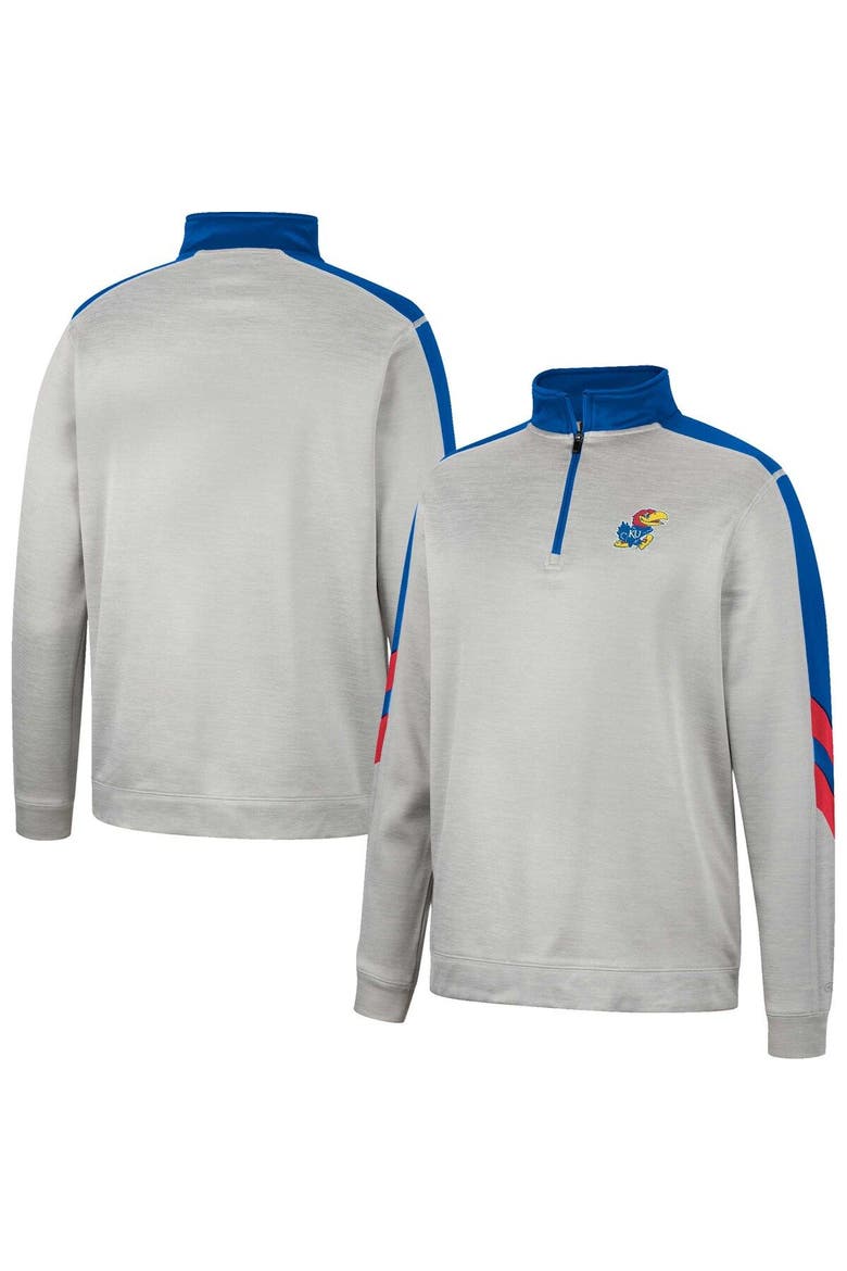 Men's Colosseum Gray/Royal Kansas Jayhawks Bushwood Fleece Quarter-Zip Jacket, Main, color, Gray