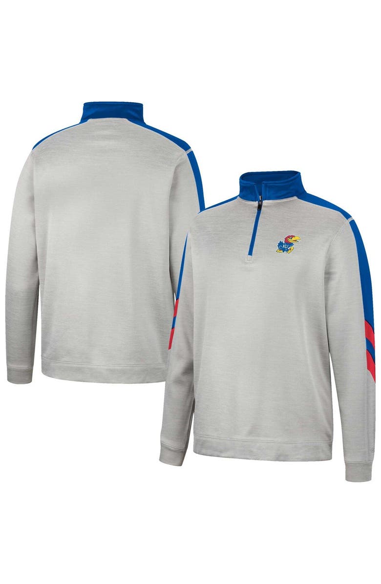 COLOSSEUM Men's Colosseum Gray/Royal Kansas Jayhawks Bushwood Fleece Quarter-Zip Jacket, Main, color, Gray