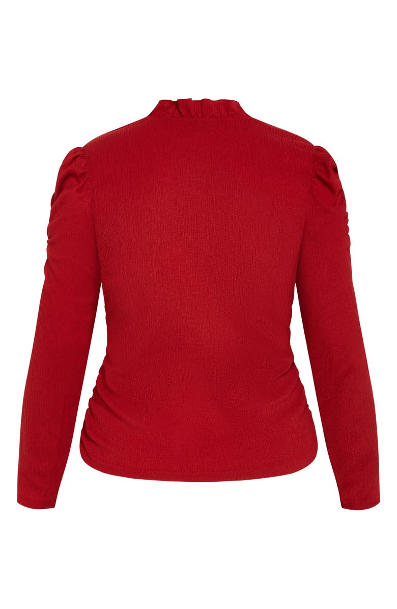 City Chic Anika Ruffle Trim Ruched Top, Alternate, color, Bordeaux