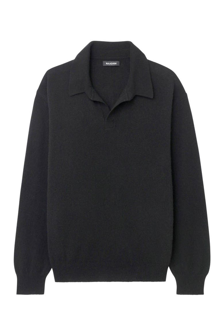 Lightweight Cashmere Relaxed Polo, Alternate, color, Black