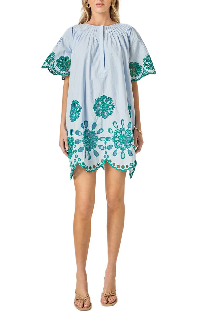 English Factory Embroidered Eyelet Shift Dress, Alternate, color, Powder Blue