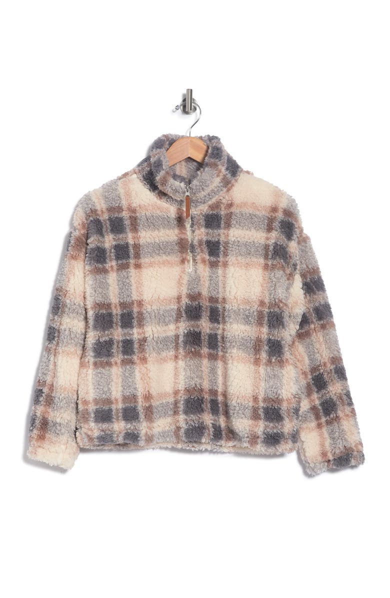 Thread & Supply Plaid 1/4 Zip Faux Shearling Jacket, Alternate, color, 