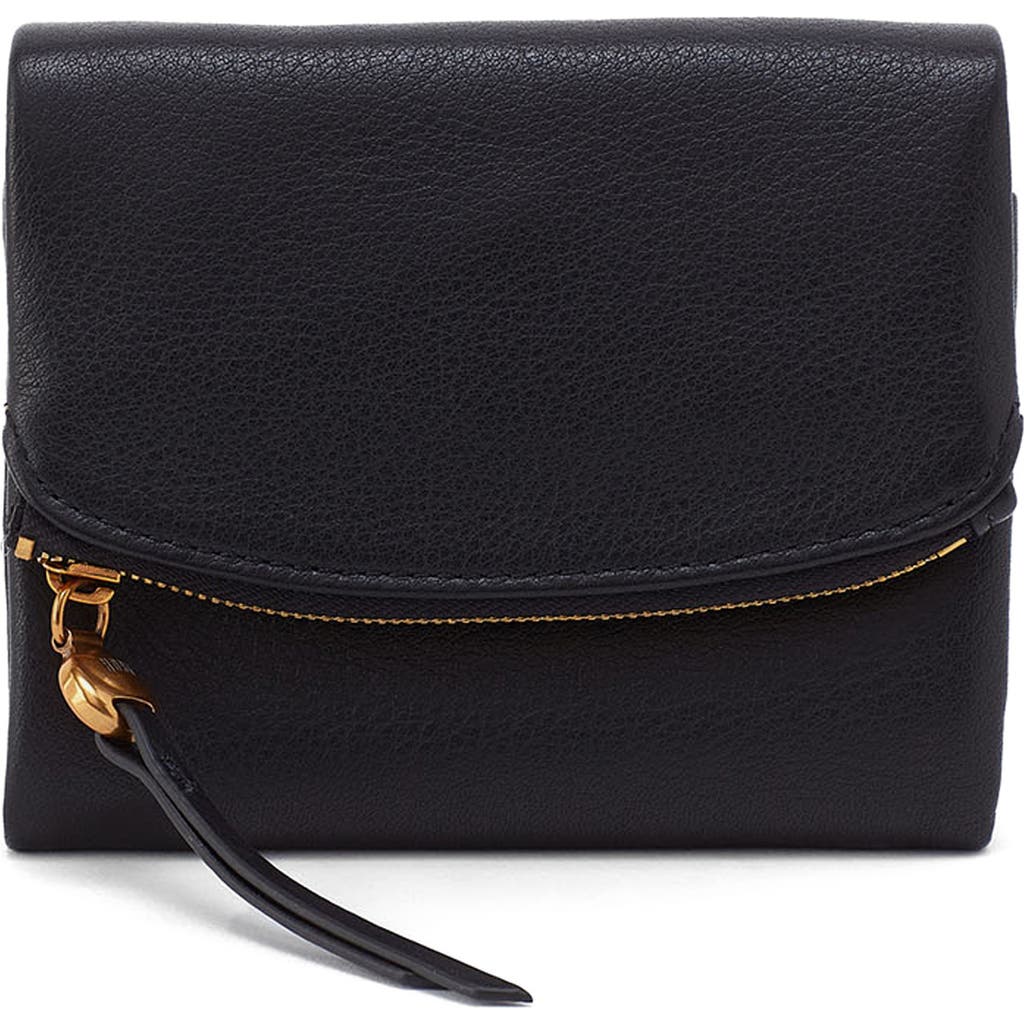 Hobo Medium Fern Leather Trifold Wallet In Black