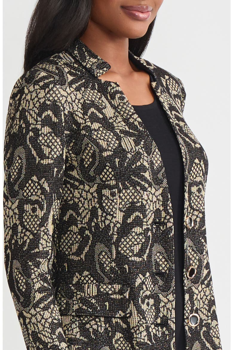 Tailored Floral Lurex Knit Jacket, Alternate, color, Black/Biscotti/Gold