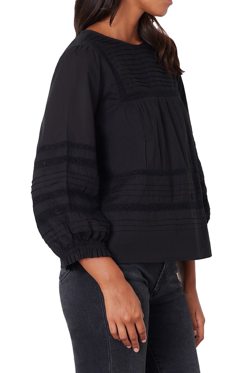 Paneros Clothing Dawn Lace Inset Cotton Blouse, Alternate, color, Black