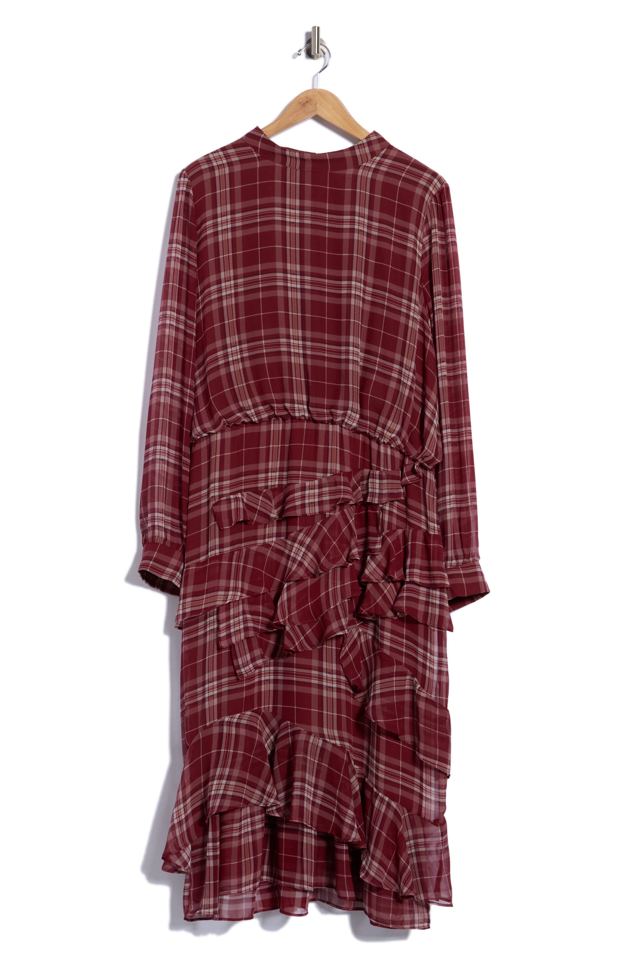 Evelyn Plaid Ruffle Long Sleeve Asymmetric Dress