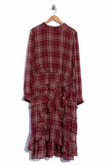 Evelyn Plaid Ruffle Long Sleeve Asymmetric Dress