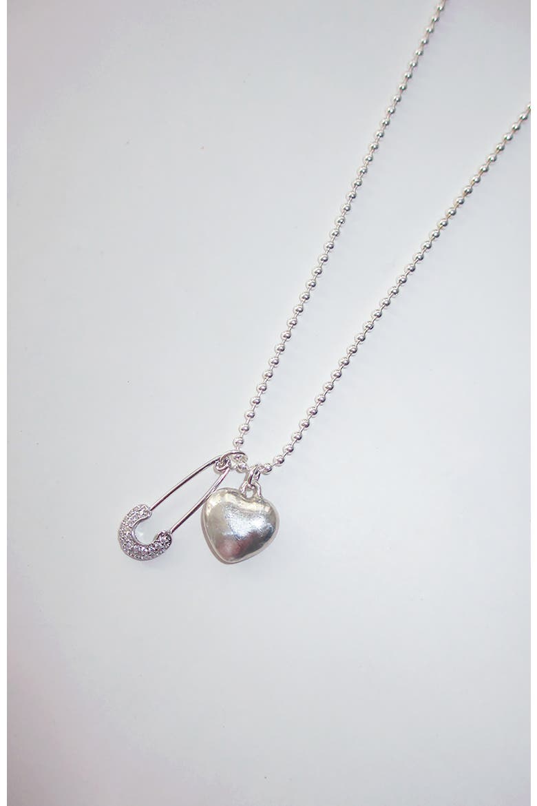 Mini Heart Pin Chain Necklace, Main, color, Silver