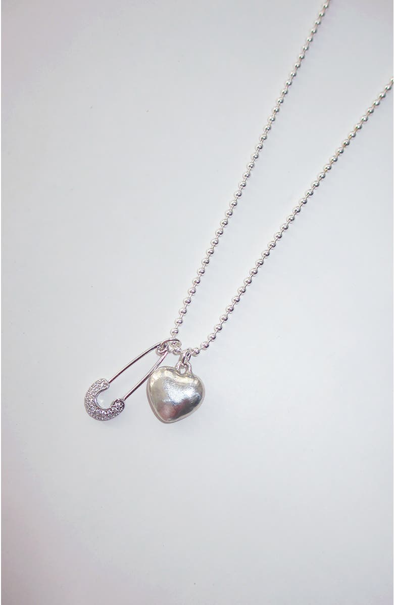 Rimor Jewelry Mini Heart Pin Chain Necklace, Main, color, Silver