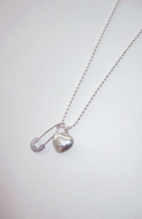 Rimor Jewelry Mini Heart Pin Chain Necklace In Silver