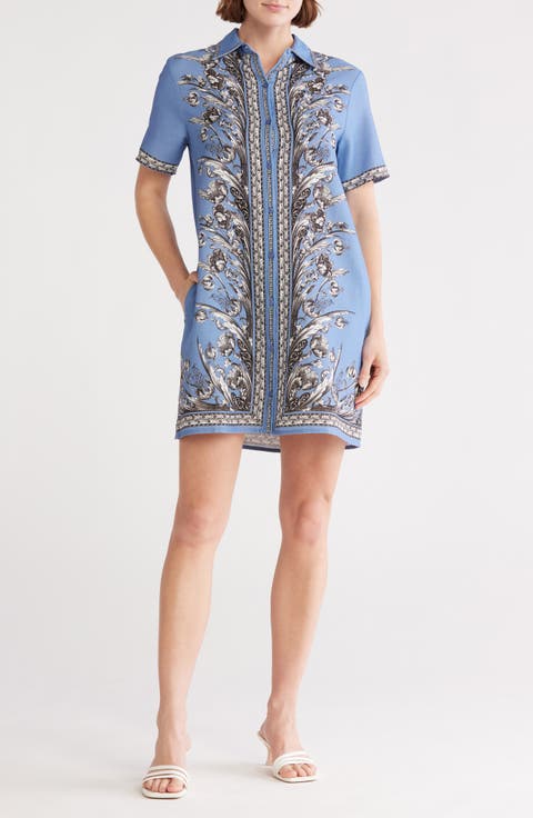 Border Short Sleeve Shirtdress