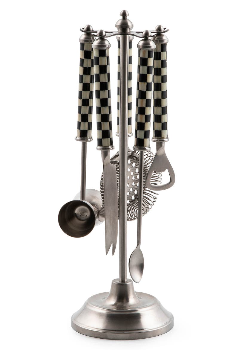Courtly Check 6-Piece Bar Tool Set, Alternate, color, BLACK/ SILVER