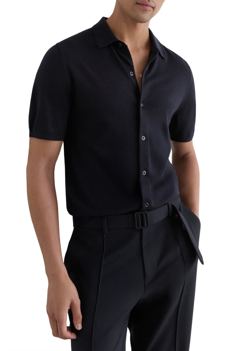 Drayton Wool Short Sleeve Sweater, Main, color, NAVY
