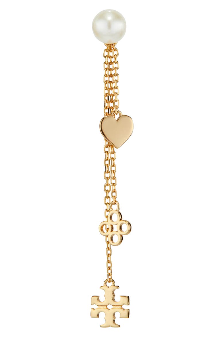 Kira Imitation Pearl Linear Drop Earrings, Alternate, color, TORY GOLD / CREAM