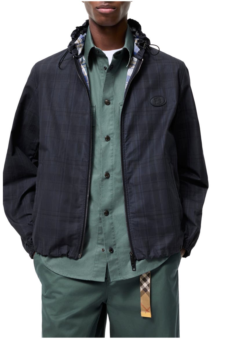 Check Cotton Newport Hooded Jacket, Main, color, Peacock blue