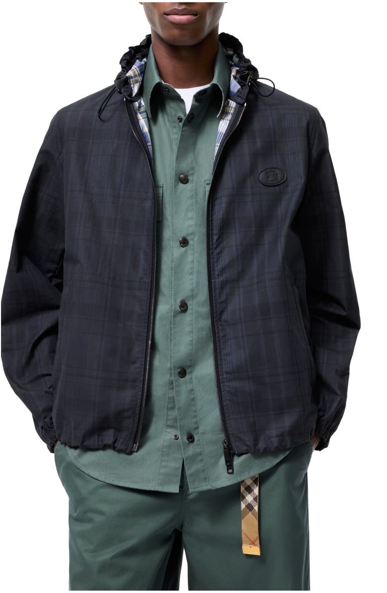 Burberry Check Cotton Newport Hooded Jacket, Main, color, Peacock Blue